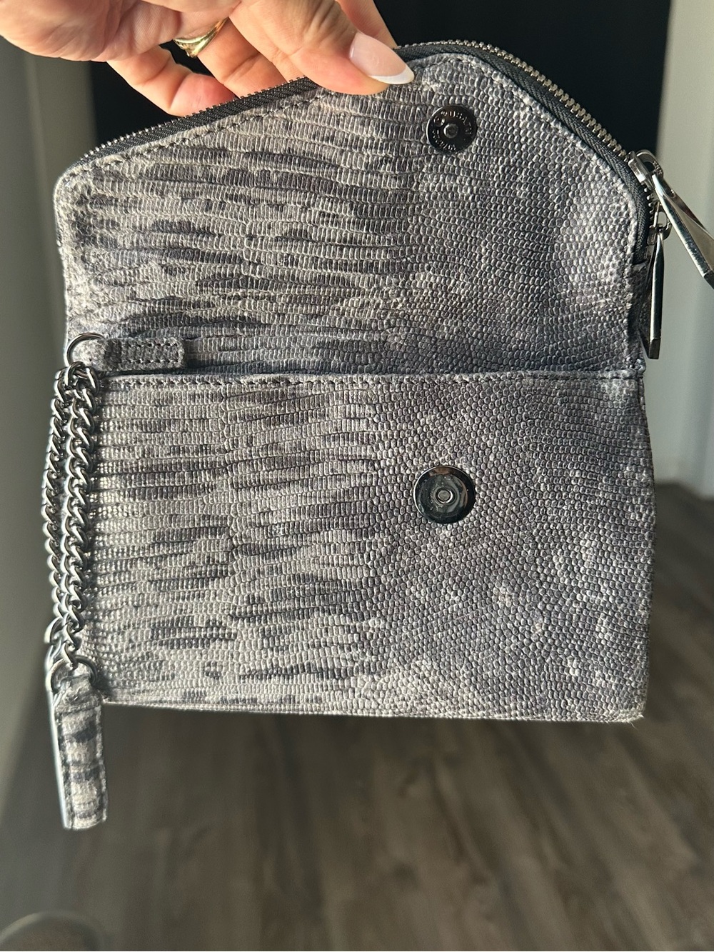 Henri Bendel "The Deb" Leather Wristlet/Clutch Asymmetrical Flap- Snake Print - Picture 4 of 8
